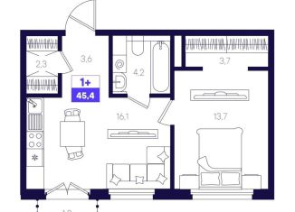 Продается 1-комнатная квартира, 45.4 м2, Тюмень