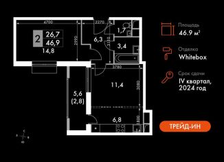 Продам 2-комнатную квартиру, 46.9 м2, Московская область, Римский проезд, 13