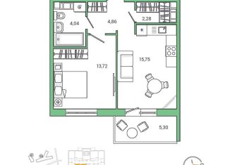 Продается 1-комнатная квартира, 42.4 м2, Ленинградская область, улица Чехова, 41к2