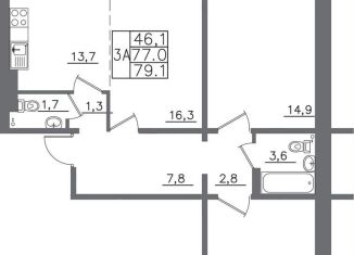 Продается 3-ком. квартира, 79.1 м2, Иркутск