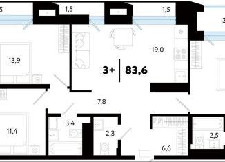 3-комнатная квартира на продажу, 83.7 м2, Тюмень