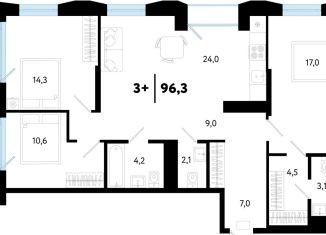 Продаю 3-комнатную квартиру, 96.3 м2, Тюмень, Ленинский округ