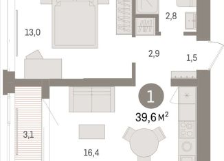 Продается 1-комнатная квартира, 39.6 м2, Тюмень