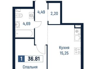 Продажа 1-комнатной квартиры, 36.8 м2, Мурино