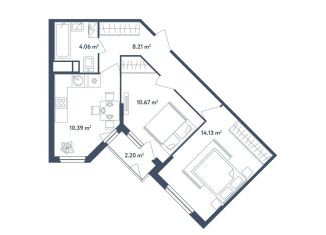 2-комнатная квартира на продажу, 48.6 м2, Московская область