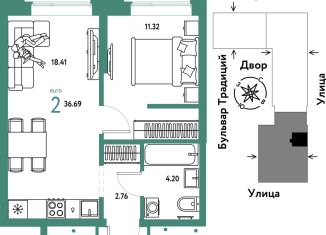 Продаю 2-ком. квартиру, 36.7 м2, Тюмень