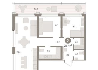 2-ком. квартира на продажу, 78.7 м2, Тюмень