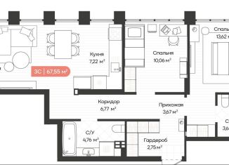 3-комнатная квартира на продажу, 67.8 м2, Новосибирск, Ленинградская улица, 342