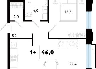 Продаю 2-комнатную квартиру, 46 м2, Тюмень