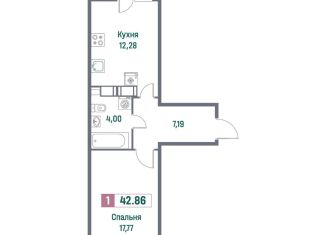 Продаю однокомнатную квартиру, 42.9 м2, Ленинградская область, Ручьёвский проспект, 1/24