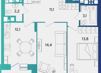 Двухкомнатная квартира на продажу, 58.6 м2, Ижевск, улица Архитектора П.П. Берша, 44