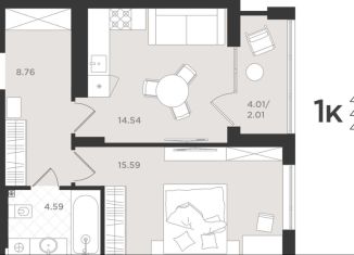 Продается 1-комнатная квартира, 45.5 м2, Светлогорск