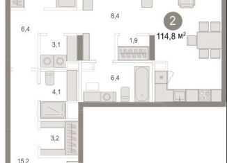 2-комнатная квартира на продажу, 114.8 м2, Тюмень