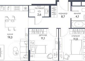 Продажа 2-ком. квартиры, 56.8 м2, Москва, ЖК Сиреневый парк, Тагильская улица, 4В