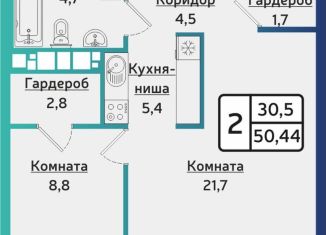 2-комнатная квартира на продажу, 50.4 м2, Ижевск, улица Новаторов, 2к2, Устиновский район