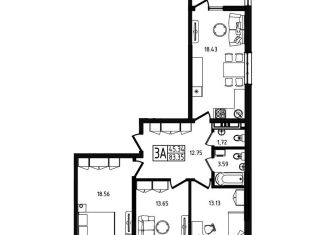 Продажа 3-ком. квартиры, 83.4 м2, Майкоп