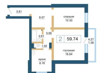 Продается двухкомнатная квартира, 59.7 м2, Красноярский край