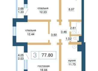 Продам трехкомнатную квартиру, 77.8 м2, Красноярский край