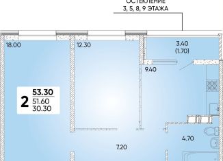 Двухкомнатная квартира на продажу, 53.3 м2, Краснодарский край, улица Доблести, 10