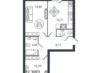 Продаю 2-комнатную квартиру, 61.3 м2, Тверь, Московский район