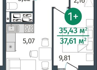 Продам однокомнатную квартиру, 35.4 м2, Тюмень, Центральный округ, улица Тимофея Кармацкого, 17