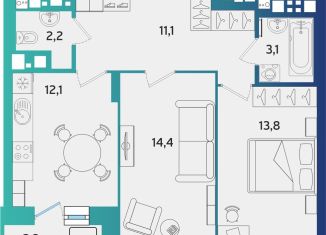 2-ком. квартира на продажу, 57.9 м2, Ижевск, улица Архитектора П.П. Берша, 44