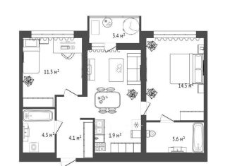 Продам 2-комнатную квартиру, 62.3 м2, Тюмень, улица Газовиков, 38