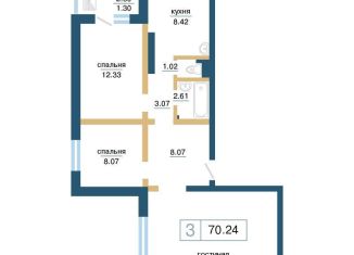 Трехкомнатная квартира на продажу, 70.2 м2, Красноярский край