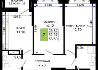 Двухкомнатная квартира на продажу, 53.7 м2, Ростов-на-Дону