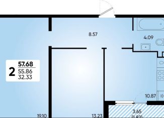 Продам 2-комнатную квартиру, 57.7 м2, Краснодар, Прикубанский округ