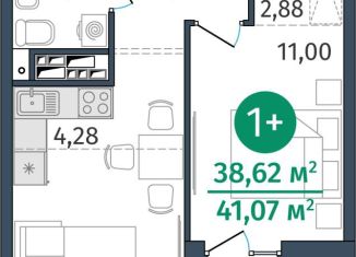 Однокомнатная квартира на продажу, 38.6 м2, Тюмень, Центральный округ