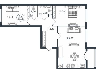 2-ком. квартира на продажу, 83.1 м2, Тверь