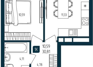 Продажа однокомнатной квартиры, 30.8 м2, Тюмень