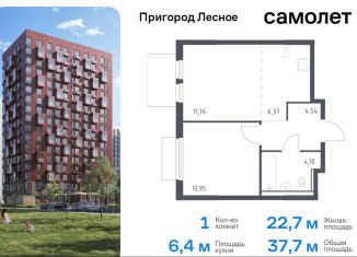 Продается 1-ком. квартира, 37.7 м2, деревня Мисайлово, микрорайон Пригород Лесное, к18