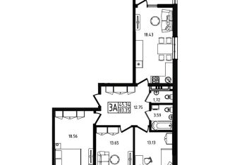 Продам 3-ком. квартиру, 83.4 м2, Майкоп