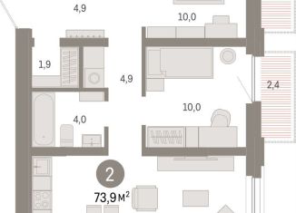 Продам 2-ком. квартиру, 73.9 м2, Тюмень, Центральный округ