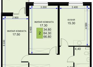 Продается 2-ком. квартира, 66.8 м2, поселок Южный, Екатерининская улица, 5к1