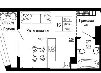 Продам 1-комнатную квартиру, 33.1 м2, Ростовская область, Привокзальная улица, 3В