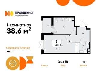 Продается 1-ком. квартира, 38.6 м2, Москва, деревня Николо-Хованское, 3