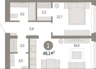 Продам 1-комнатную квартиру, 48.1 м2, Тюмень, Ленинский округ