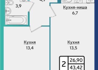 Продам 2-комнатную квартиру, 43.6 м2, Ижевск