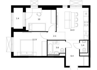 Продажа 2-ком. квартиры, 51.1 м2, Татарстан