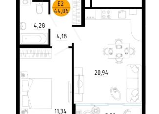 Продается 1-комнатная квартира, 44.1 м2, Рязанская область