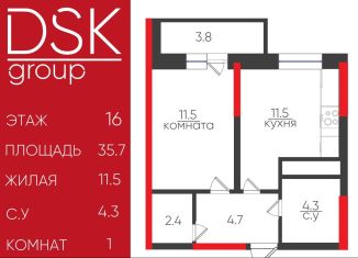 1-комнатная квартира на продажу, 35.8 м2, Дмитров, ЖК Лесной Квартал, микрорайон имени В.Н. Махалина, 39