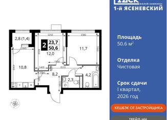 2-комнатная квартира на продажу, 50.6 м2, Москва, жилой комплекс 1-й Ясеневский, 2