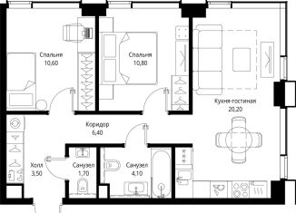 Продажа 2-комнатной квартиры, 57.3 м2, Москва, район Покровское-Стрешнево