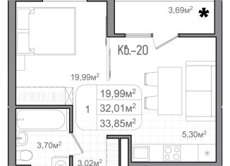 Квартира на продажу студия, 33.9 м2, Волгоградская область, улица Чебышева, 38/1