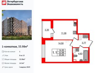 Продается 1-комнатная квартира, 34 м2, Санкт-Петербург, метро Елизаровская, Дальневосточный проспект, 23