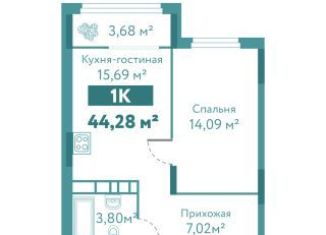 Продается однокомнатная квартира, 44.3 м2, Тюмень, улица Павла Никольского, 10к1блок2, ЖК Акватория