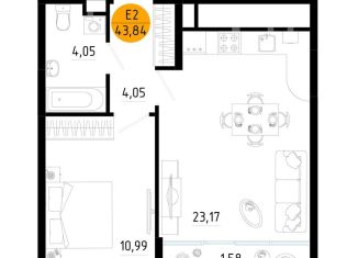 Продажа однокомнатной квартиры, 43.8 м2, Рязань